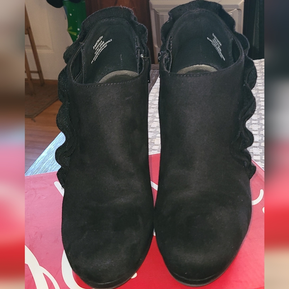 Impo Black Ankle Booties with Ruffle Detail